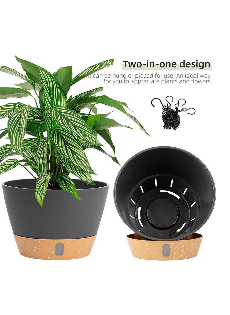 2 Pack Hanging Planters Set 10 Inch Indoor Outdoor Hanging Plant Pot Basket, Hanging Flower Pot with Drainage Hole with 3 Hooks for Garden Home