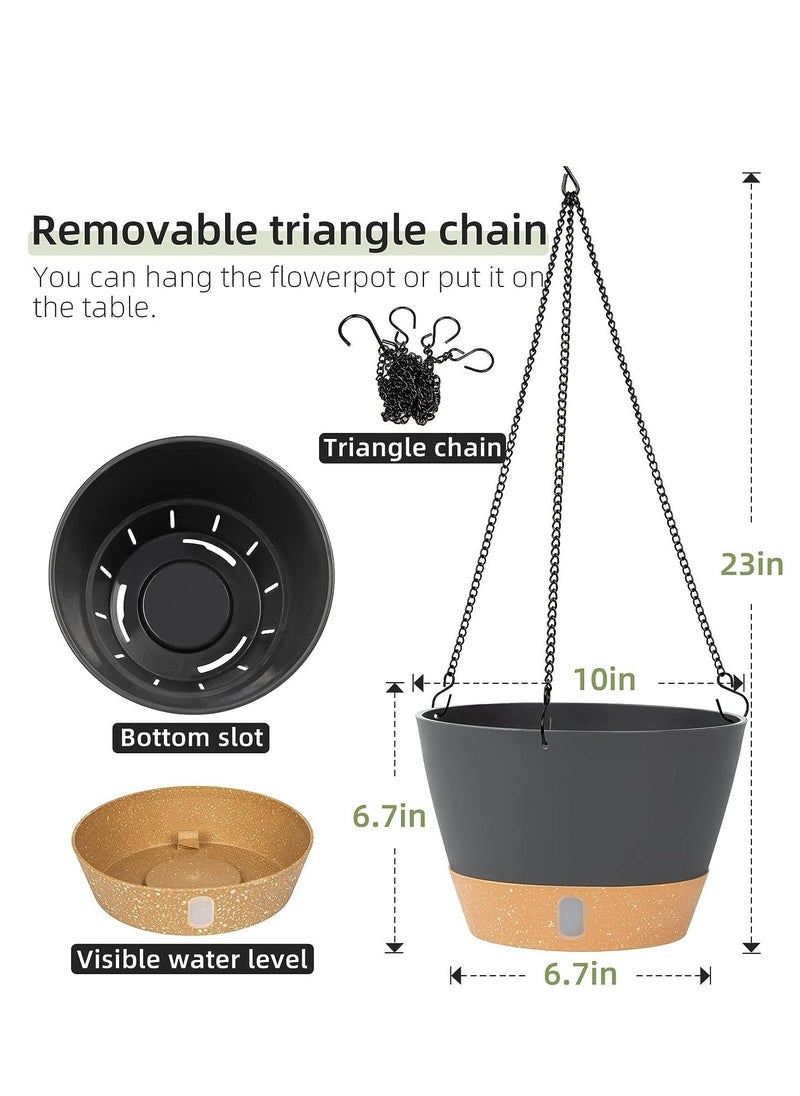 2 Pack Hanging Planters Set 10 Inch Indoor Outdoor Hanging Plant Pot Basket, Hanging Flower Pot with Drainage Hole with 3 Hooks for Garden Home