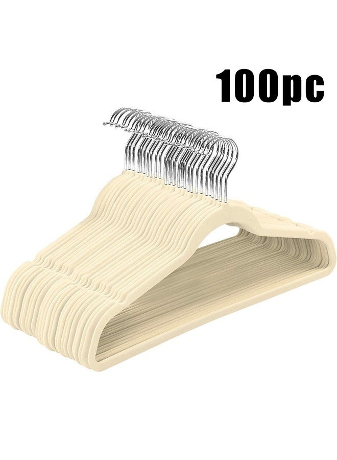 1 Set Of 100 Piece Velvet Hangers Can Be Rotated 360 Degrees To Save Space Creamy White