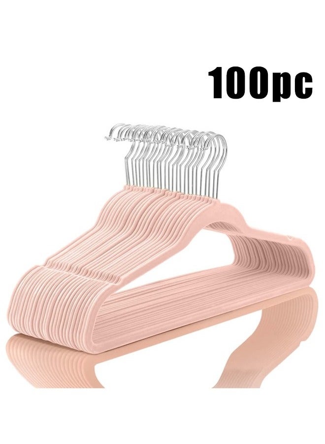 1 Set Of 100 Piece Velvet Hangers Can Be Rotated 360 Degrees To Save Space Pink