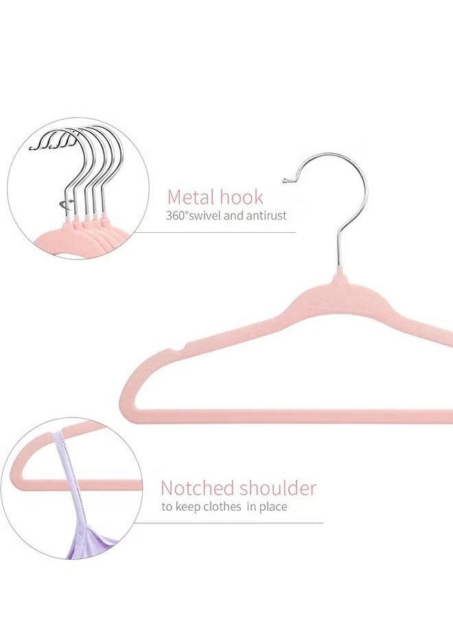 1 Set Of 100 Piece Velvet Hangers Can Be Rotated 360 Degrees To Save Space Pink