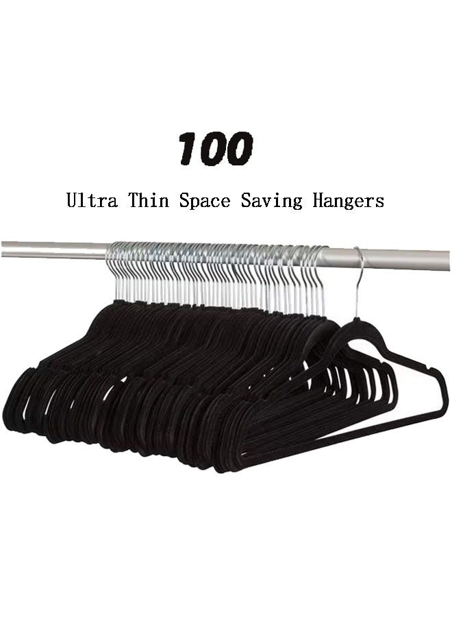 1 Set Of 100 Piece Velvet Hangers Can Be Rotated 360 Degrees To Save Space Black