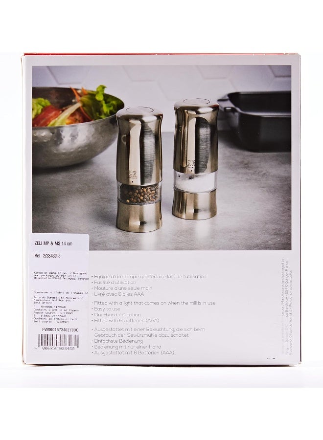 Peugeot Zeli Gift Set Pepper+Salt Mill 14cm Brushed Chrome