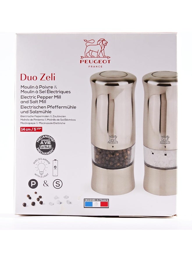 Peugeot Zeli Gift Set Pepper+Salt Mill 14cm Brushed Chrome