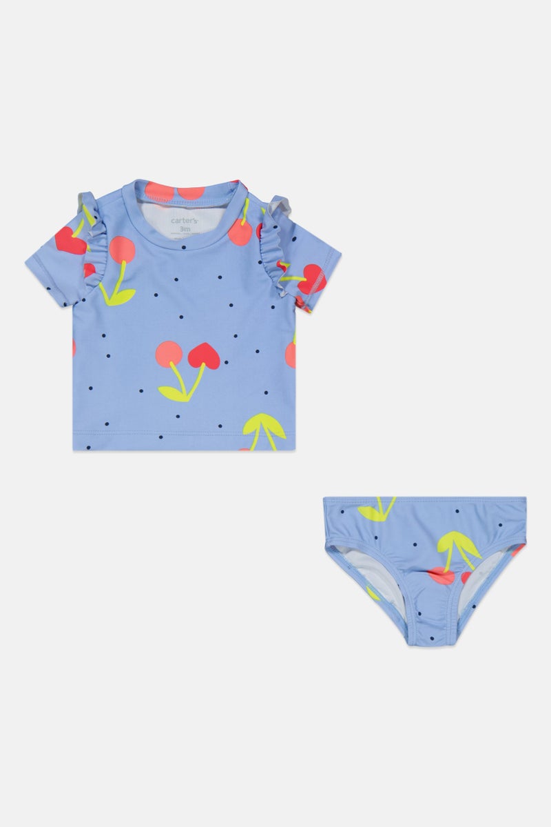 Toddlers Girl 2 Pieces Allover Print Swimwear Set, Blue Combo