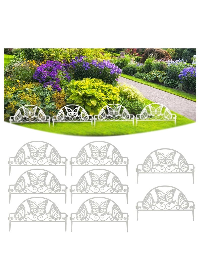 8pcs Plastic Edgings Garden Picket Fence,148 Inch Long Grass Flowerbeds Plant Borders,Decorative Scenery Road Panels,Weather Proof Plastic Garden Fence. White