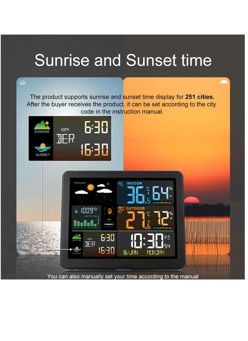 Weather Station Wireless Indoor Outdoor Thermometer, Color Display Digital Weather Thermometer with Atomic Clock, Barometric Pressure, Forecast Station with Adjustable Backlight