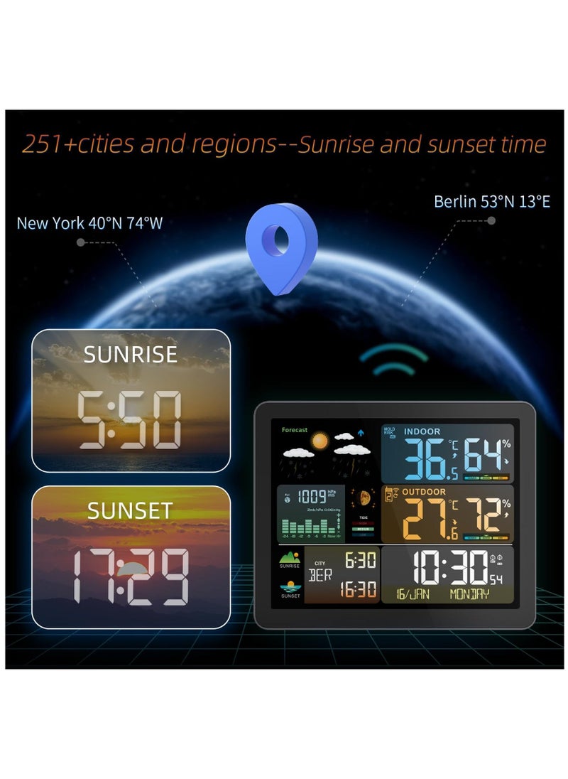 Weather Station Wireless Indoor Outdoor Thermometer, Color Display Digital Weather Thermometer with Atomic Clock, Barometric Pressure, Forecast Station with Adjustable Backlight