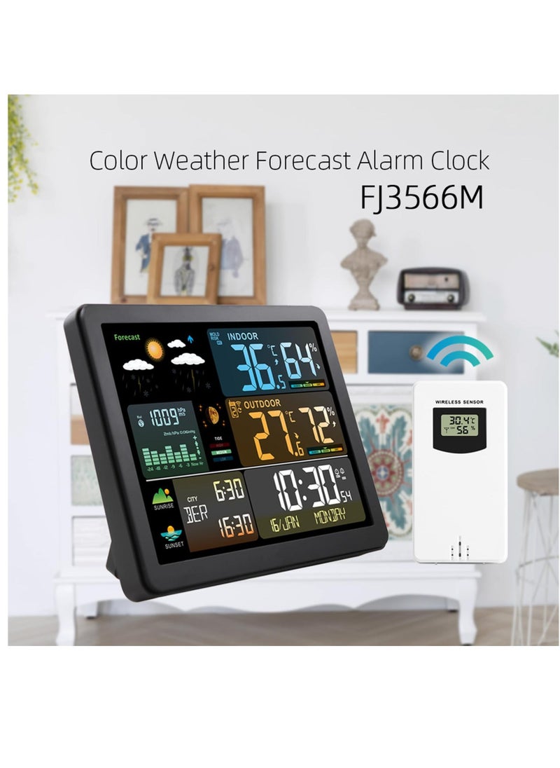 Weather Station Wireless Indoor Outdoor Thermometer, Color Display Digital Weather Thermometer with Atomic Clock, Barometric Pressure, Forecast Station with Adjustable Backlight