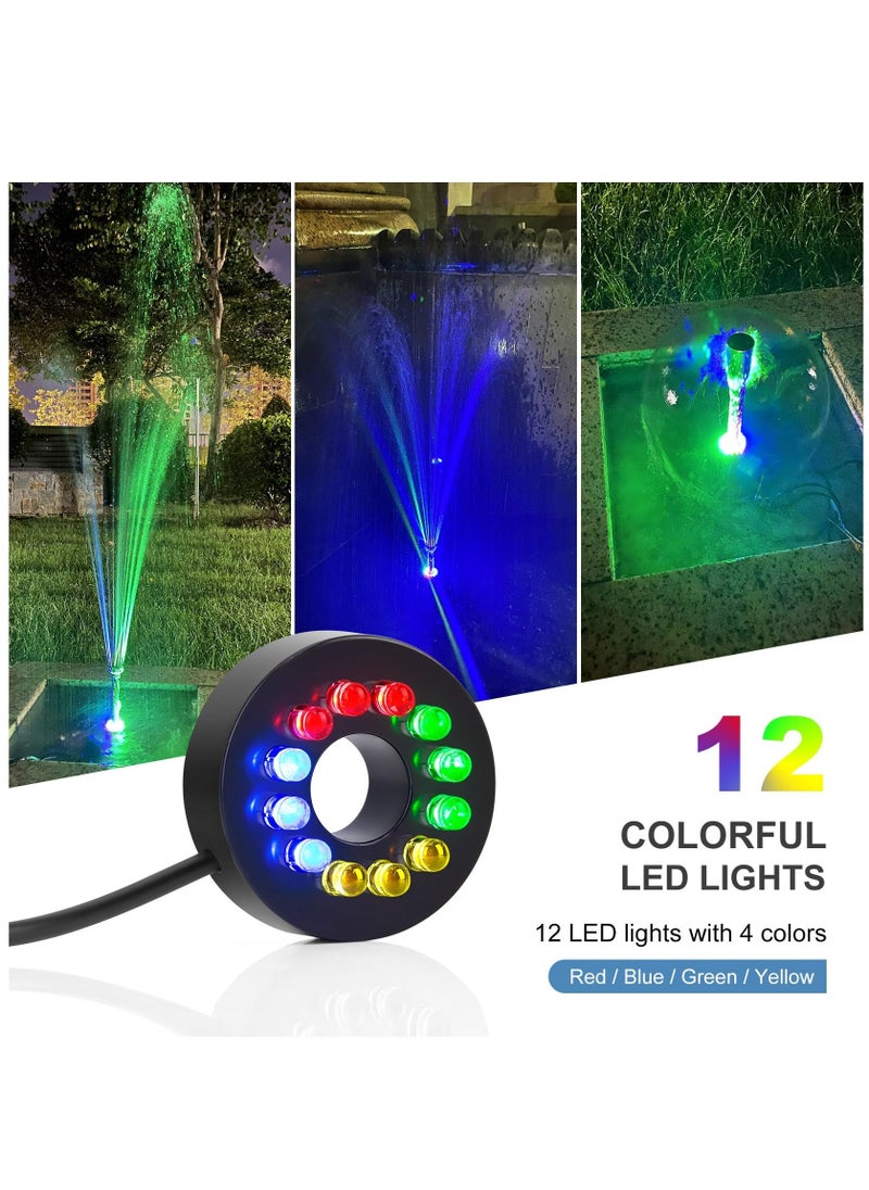 Submersible Pond Fountain Pump with colorful LED Light, 7.2ft Water Pump,Aquarium Pump with 3 Nozzles,Fountains Pump for Small Ponds,Garden, Aquariums, Fish Tanks, Indoor Outdoor Fountain