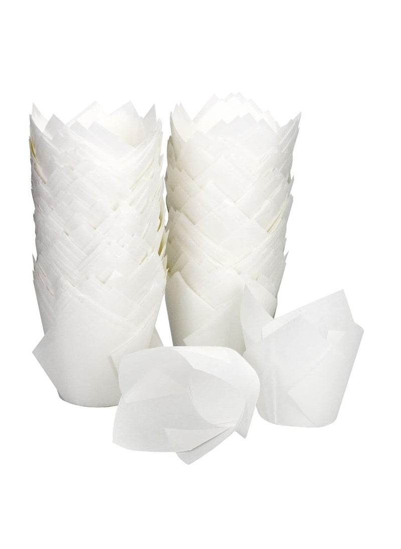200 PCS Tulip Cupcake, Liners Baking Paper Cups Holders, Parchment Paper Greaseproof Muffin Tin Cups Cases Wrappers for Wedding Birthday Party Baby Shower, Standard Size (White)