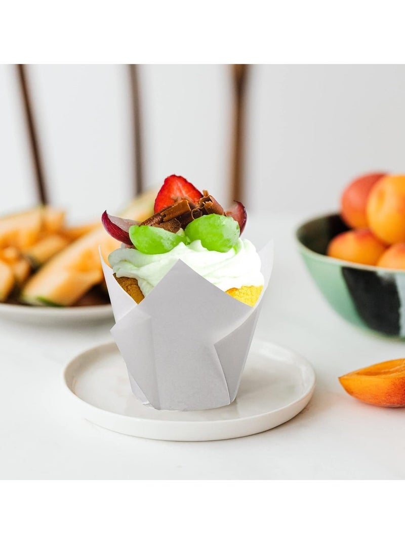 200 PCS Tulip Cupcake, Liners Baking Paper Cups Holders, Parchment Paper Greaseproof Muffin Tin Cups Cases Wrappers for Wedding Birthday Party Baby Shower, Standard Size (White)