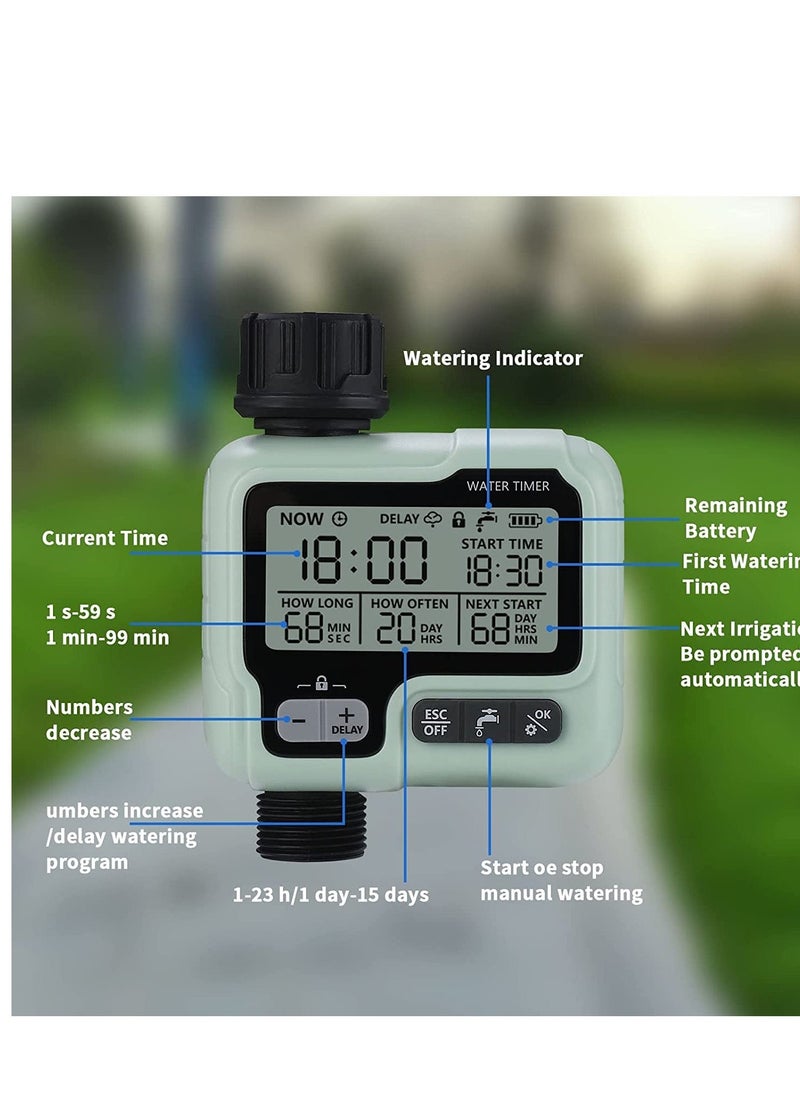 Water Timer Garden Lawn Tap Sprinkler Timer Irrigation System ControllerChild Lock ModeAutoManual ModeRain DelayIPX5 Waterproof