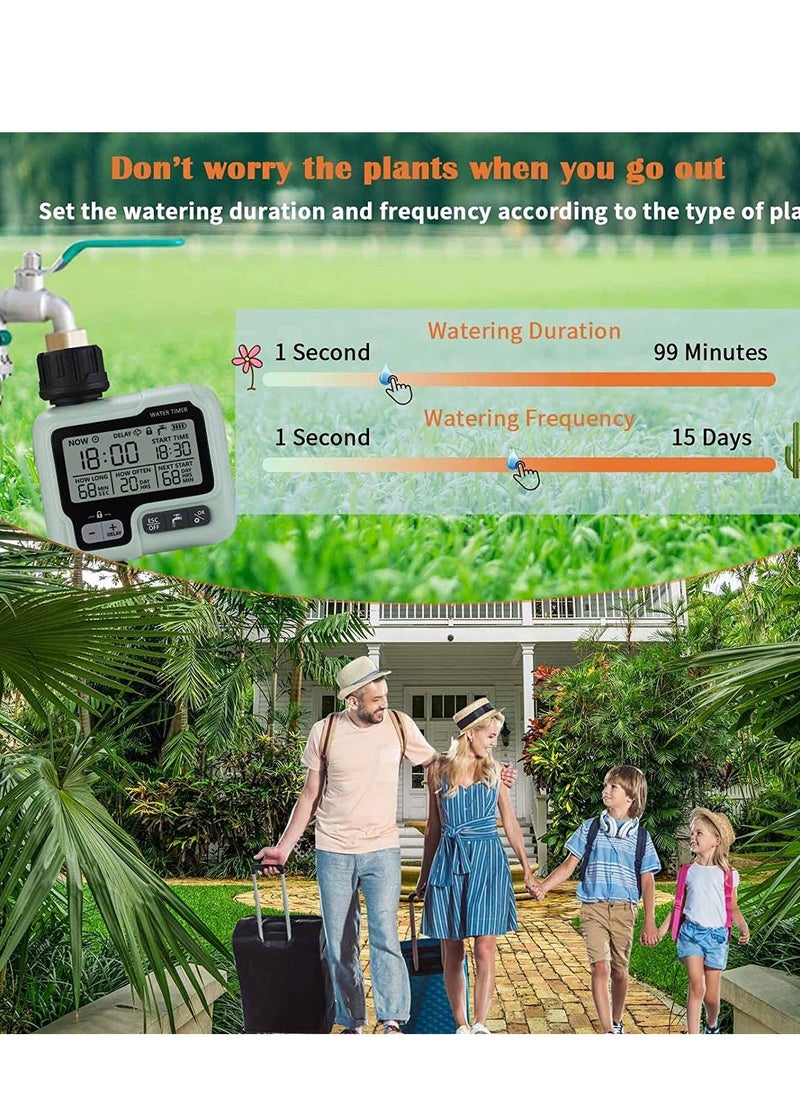 Water Timer Garden Lawn Tap Sprinkler Timer Irrigation System ControllerChild Lock ModeAutoManual ModeRain DelayIPX5 Waterproof