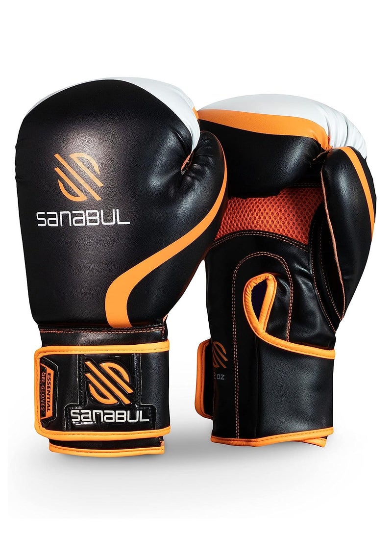 Essential Gel Boxing Gloves | Pro-Tested Kickboxing Gloves for Men and Women | Ideal for Boxing, MMA, Muay Thai, and Heavy Bag Training Black/Orange