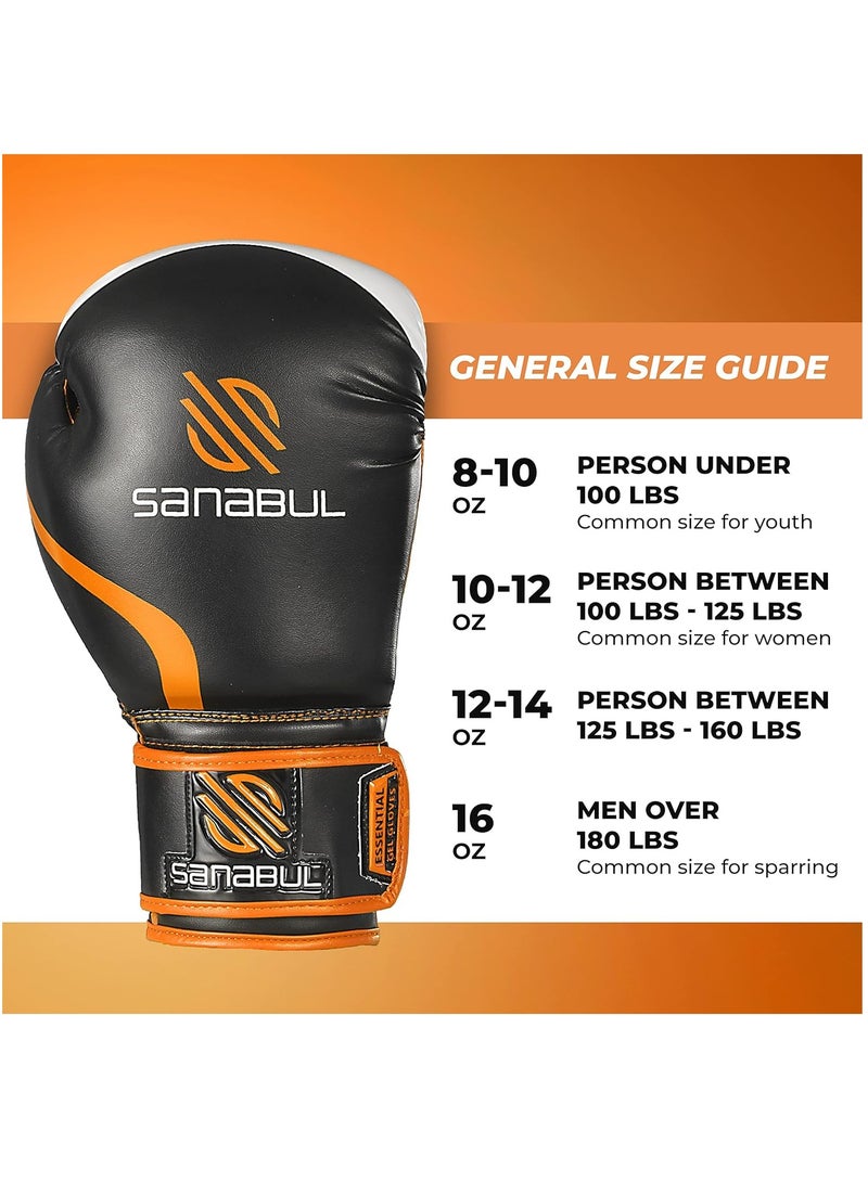 Essential Gel Boxing Gloves | Pro-Tested Kickboxing Gloves for Men and Women | Ideal for Boxing, MMA, Muay Thai, and Heavy Bag Training Black/Orange