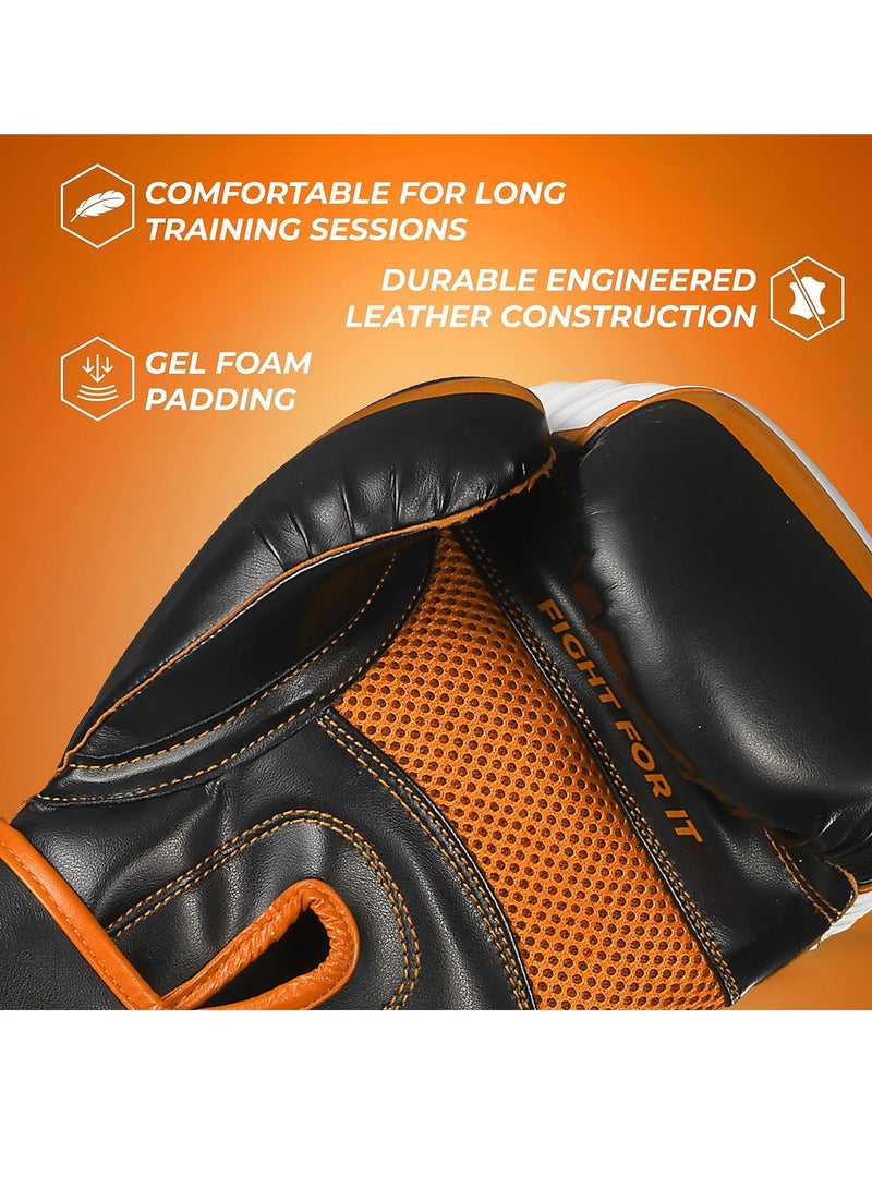 Essential Gel Boxing Gloves | Pro-Tested Kickboxing Gloves for Men and Women | Ideal for Boxing, MMA, Muay Thai, and Heavy Bag Training Black/Orange