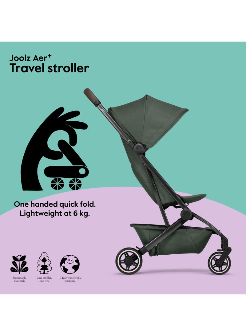 Joolz AER+ Lightweight & Compact Travel Stroller - Portable One-Hand Fold Design - Ergonomic Seat for Infant & Toddler (up to 50 lb) - XXL Sun Hood - Stroller for Airplane -Travel Pouch- Forest Green