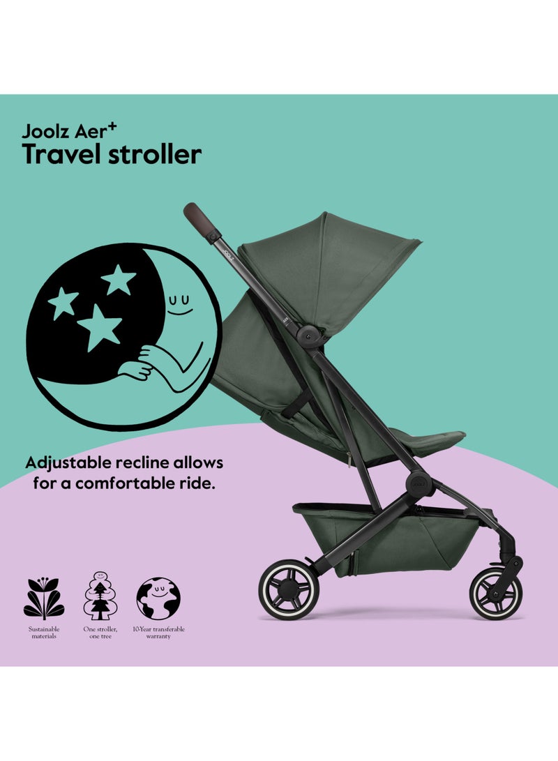 Joolz AER+ Lightweight & Compact Travel Stroller - Portable One-Hand Fold Design - Ergonomic Seat for Infant & Toddler (up to 50 lb) - XXL Sun Hood - Stroller for Airplane -Travel Pouch- Forest Green