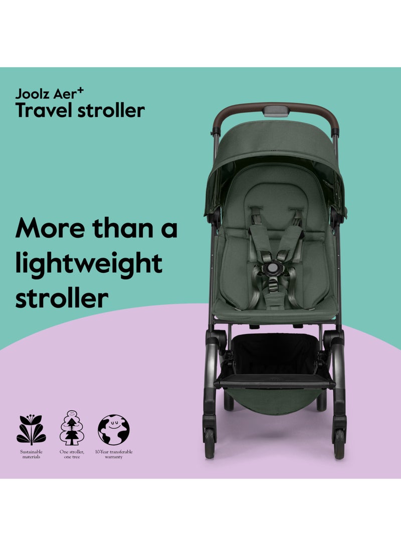 Joolz AER+ Lightweight & Compact Travel Stroller - Portable One-Hand Fold Design - Ergonomic Seat for Infant & Toddler (up to 50 lb) - XXL Sun Hood - Stroller for Airplane -Travel Pouch- Forest Green