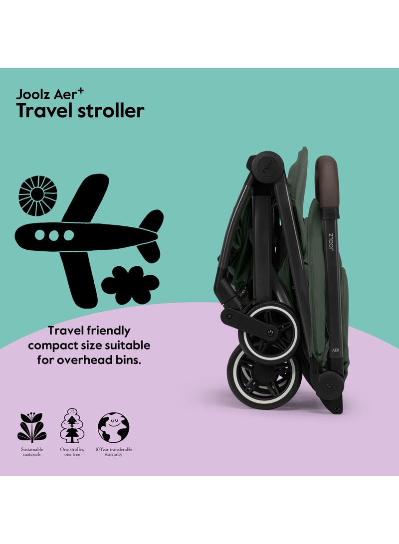 Joolz AER+ Lightweight & Compact Travel Stroller - Portable One-Hand Fold Design - Ergonomic Seat for Infant & Toddler (up to 50 lb) - XXL Sun Hood - Stroller for Airplane -Travel Pouch- Forest Green