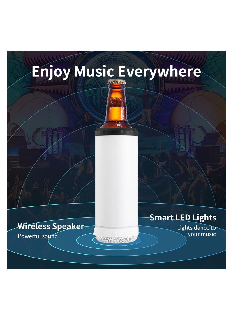 Sublimation Skinny Can Cooler Sublimation Can Cooler with Speaker 4 in 1 16oz Straight Music Can Cooler Insulated Speaker Cup Can Cooler with Detachable Led Light for Summer Beach Party