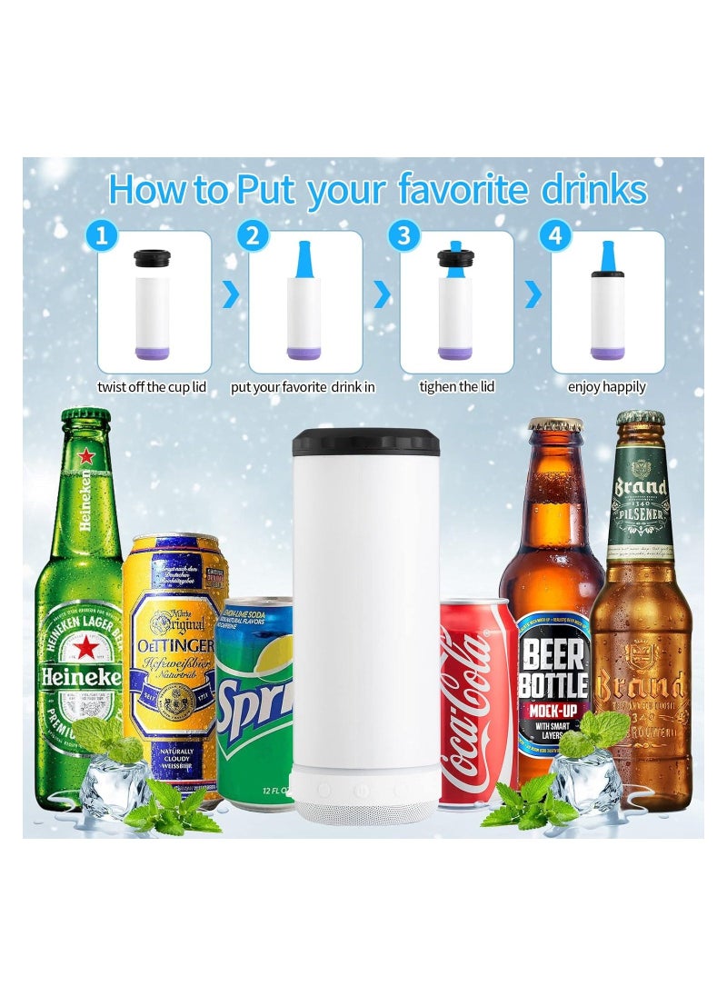 Sublimation Skinny Can Cooler Sublimation Can Cooler with Speaker 4 in 1 16oz Straight Music Can Cooler Insulated Speaker Cup Can Cooler with Detachable Led Light for Summer Beach Party