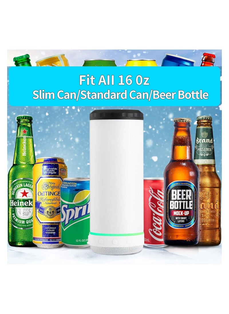 Sublimation Skinny Can Cooler Sublimation Can Cooler with Speaker 4 in 1 16oz Straight Music Can Cooler Insulated Speaker Cup Can Cooler with Detachable Led Light for Summer Beach Party