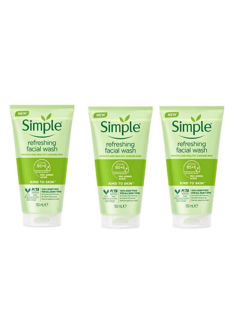 Pack Of 3 Refreshing Facial Wash, Soap Free, For All Skin Types 150ml x 3