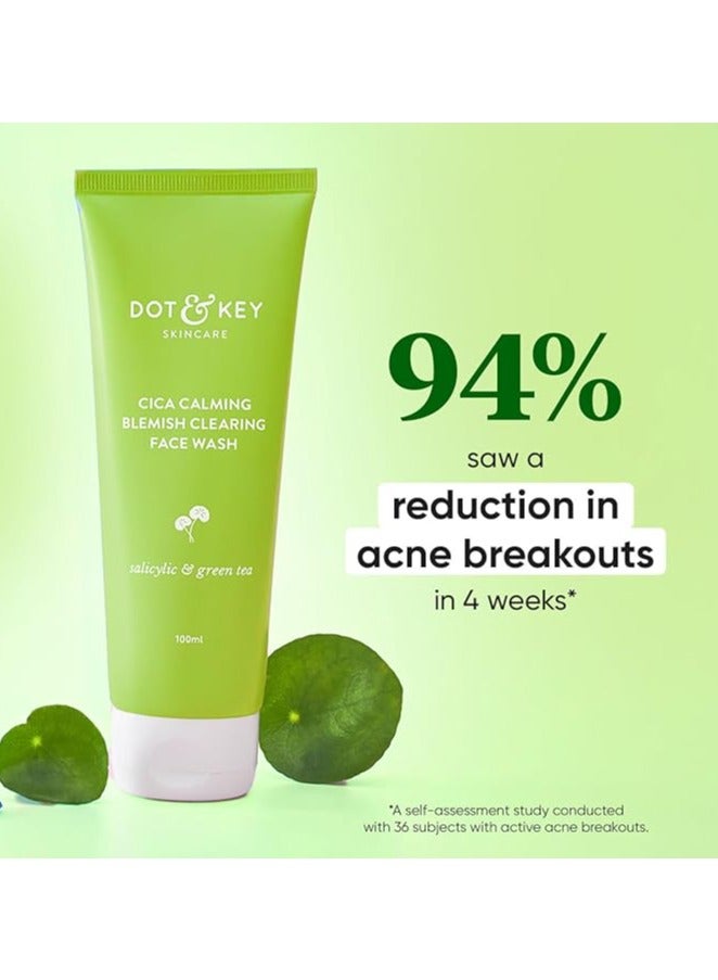 Dot & Key CICA Face Wash for Acne Prone Skin, 2% Salicylic Acid Face Wash with Green Tea | For Oily & Sensitive Skin | Sulphate Free Face Wash for Men & Women | Oil Control Face Wash with Zinc | 175ml