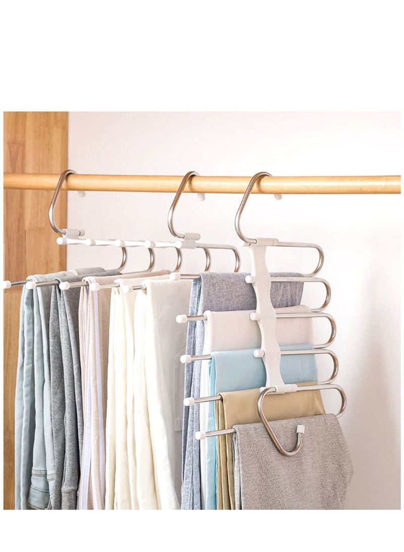 Trouser Rack Set of 2, S-Style Stainless Steel, Non-Slip Design, Space Saving, Wardrobe Organiser Hangers, For Jeans Trousers Skirts Scarves, White