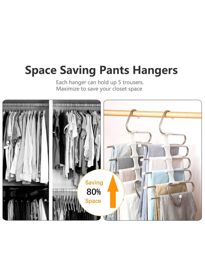 Trouser Rack Set of 2, S-Style Stainless Steel, Non-Slip Design, Space Saving, Wardrobe Organiser Hangers, For Jeans Trousers Skirts Scarves, White