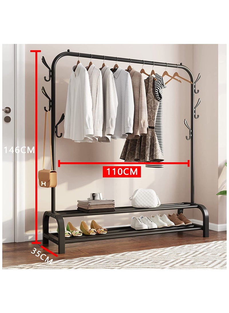 Premium Heavy Duty Metal Clothes Rack – Freestanding Garment Organizer with Shoe Shelves, Multipurpose Storage for Bedroom, Entryway, Retail Display