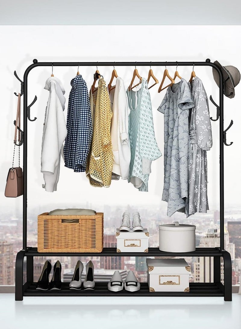 Clothes Rack with Bottom Storage,Metal Garment Rack Doubles As a Shoe Rack and Clothes Rail Stand, Serving As a Multipurpose Hanger for Handbags, Hats, and Scarves