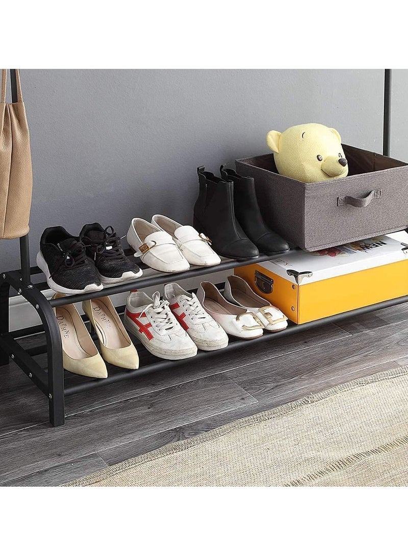 Clothes Rack with Bottom Storage,Metal Garment Rack Doubles As a Shoe Rack and Clothes Rail Stand, Serving As a Multipurpose Hanger for Handbags, Hats, and Scarves