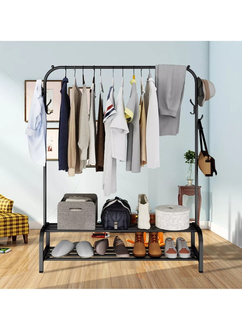 Clothes Rack with Bottom Storage,Metal Garment Rack Doubles As a Shoe Rack and Clothes Rail Stand, Serving As a Multipurpose Hanger for Handbags, Hats, and Scarves