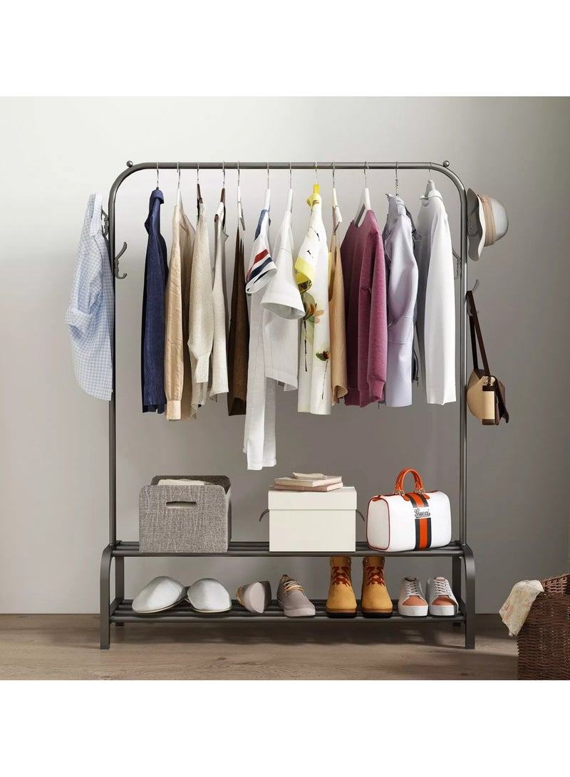 Clothes Rack with Bottom Storage,Metal Garment Rack Doubles As a Shoe Rack and Clothes Rail Stand, Serving As a Multipurpose Hanger for Handbags, Hats, and Scarves