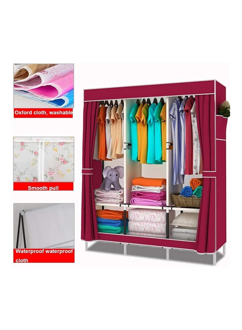 Portable Clothing Wardrobe,Fabric Wardrobe with Hanging Rail and Side Pockets, Foldable Closet for Bedroom