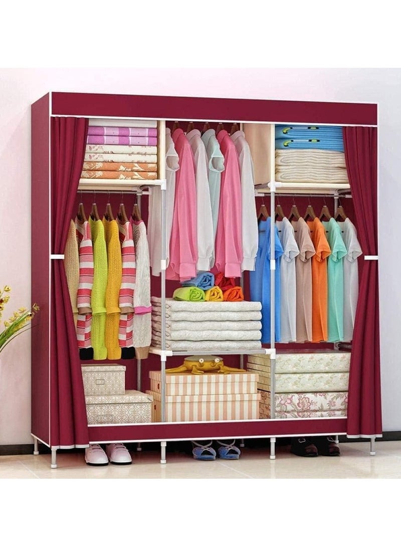 Portable Clothing Wardrobe,Fabric Wardrobe with Hanging Rail and Side Pockets, Foldable Closet for Bedroom