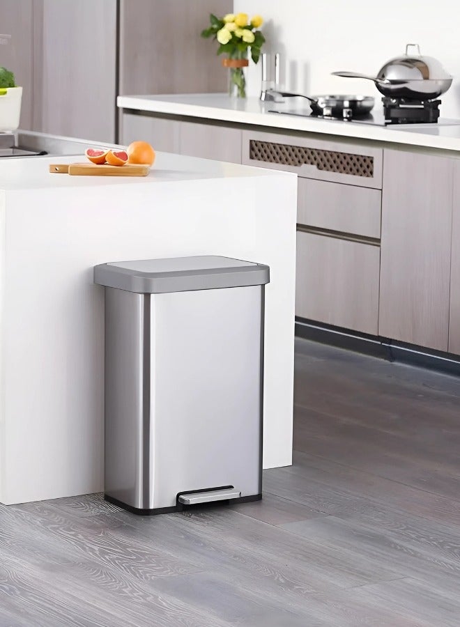 COZY SERIES | 45L Step Trash Bin | Brushed Stainless Steel Finish | Soft-Closing Lid | Fingerprint-Resistant | Versatile Waste Solution for Homes, Offices & Communal Areas | Durable, Elegant Design for Easy Waste Disposal