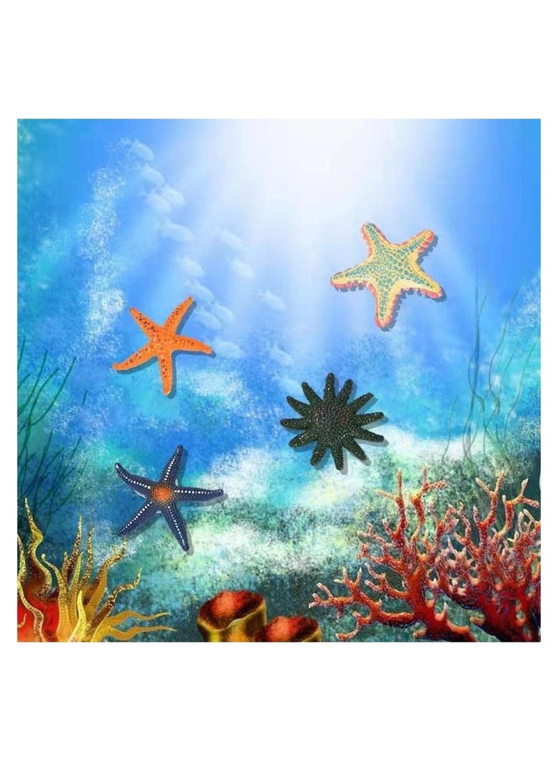 Simulation Starfish, 4 Pieces Fish and Turtle Tank Aquarium Ornaments Soft Plastic Model Children Kids Diving Toys (Orange + Blue + Green + Red)