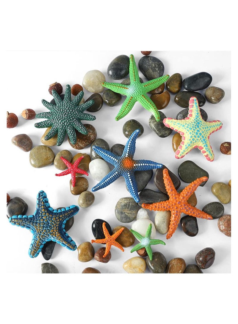 Simulation Starfish, 4 Pieces Fish and Turtle Tank Aquarium Ornaments Soft Plastic Model Children Kids Diving Toys (Orange + Blue + Green + Red)