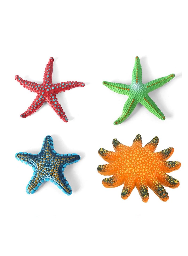 Simulation Starfish, 4 Pieces Fish and Turtle Tank Aquarium Ornaments Soft Plastic Model Children Kids Diving Toys (Orange + Blue + Green + Red)