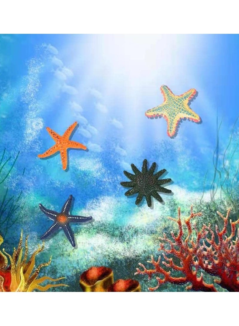 Simulation Starfish, 4 Pieces Fish and Turtle Tank Aquarium Ornaments Soft Plastic Model Children Kids Diving Toys (Orange + Blue + Green + Red)