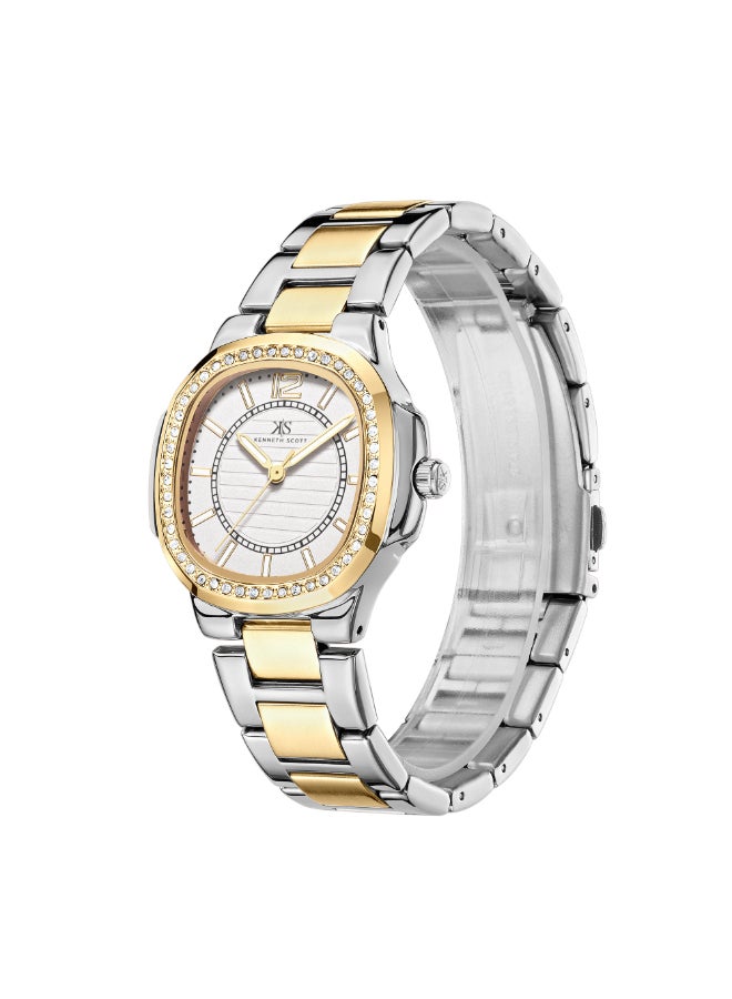 Kenneth Scott Women's Watch, Analog Display and Stainless Steel Strap - K24507-TBTW, Silver
