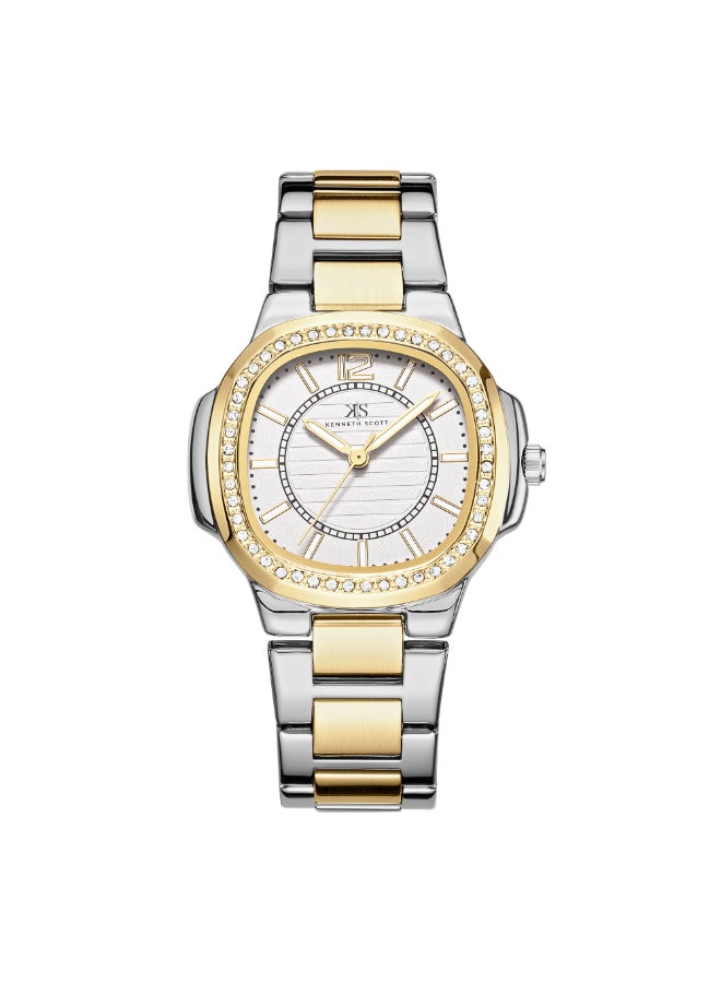 Kenneth Scott Women's Watch, Analog Display and Stainless Steel Strap - K24507-TBTW, Silver
