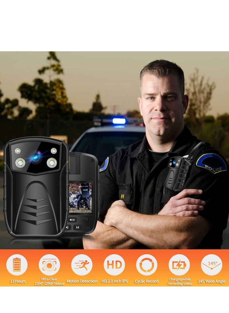 Body Camera for Law Enforcement, 1296P HD Cameras Camcorders Body Worn Night Vision Recorder, Security Guards, Personal Use