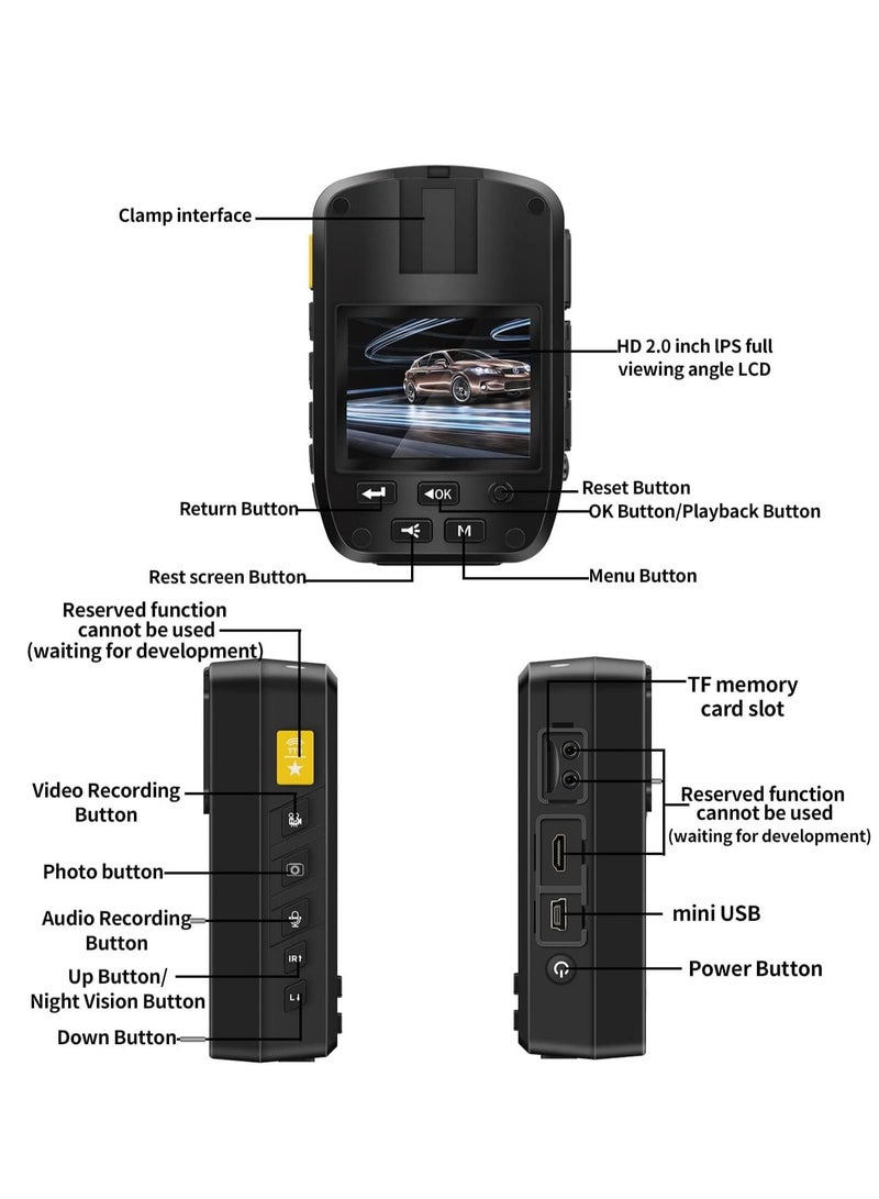 Body Camera for Law Enforcement, 1296P HD Cameras Camcorders Body Worn Night Vision Recorder, Security Guards, Personal Use