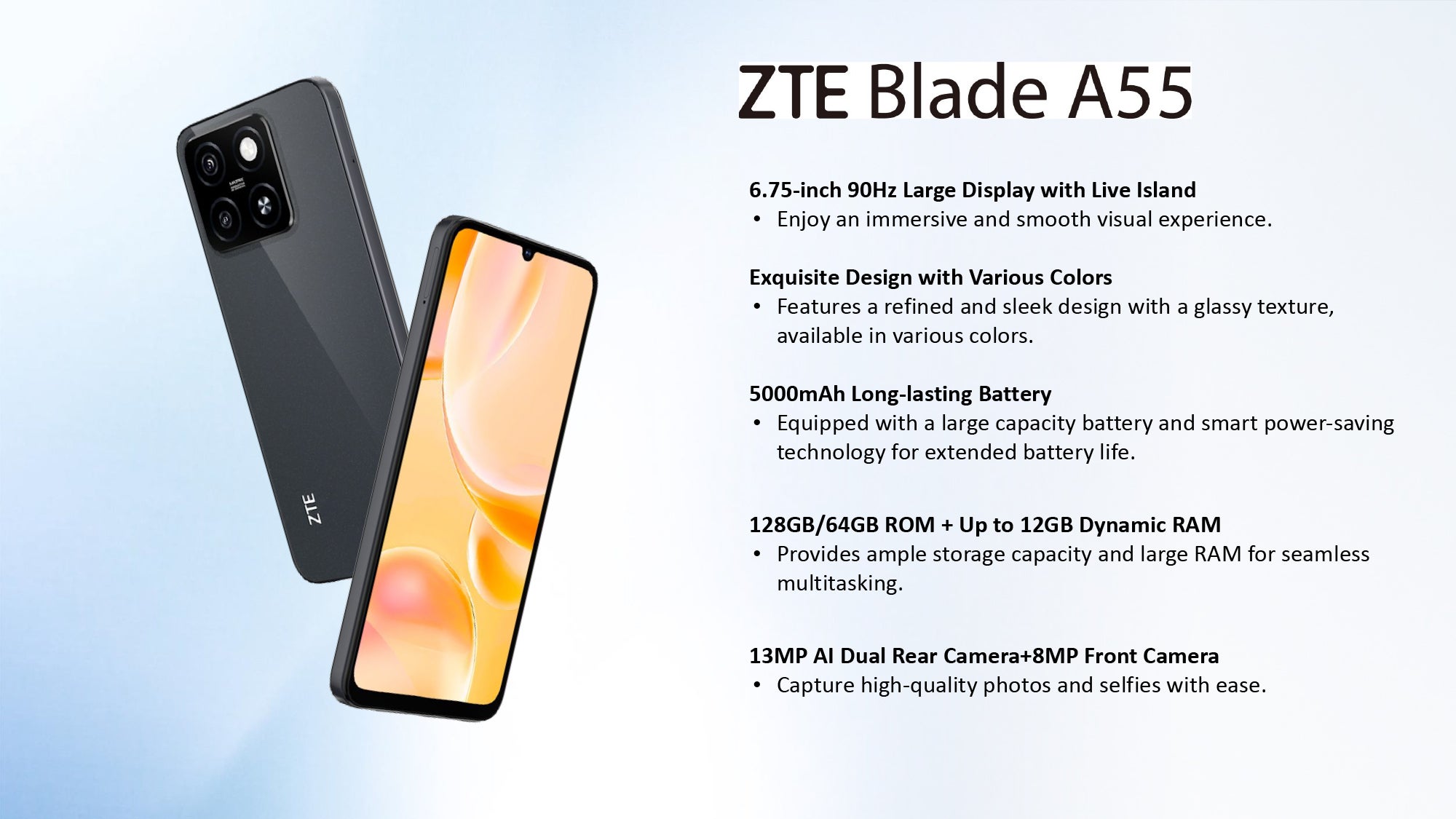 ZTE Blade A55 Dual Sim Sunset Orange 4GB 128GB 4G - Middle East Version