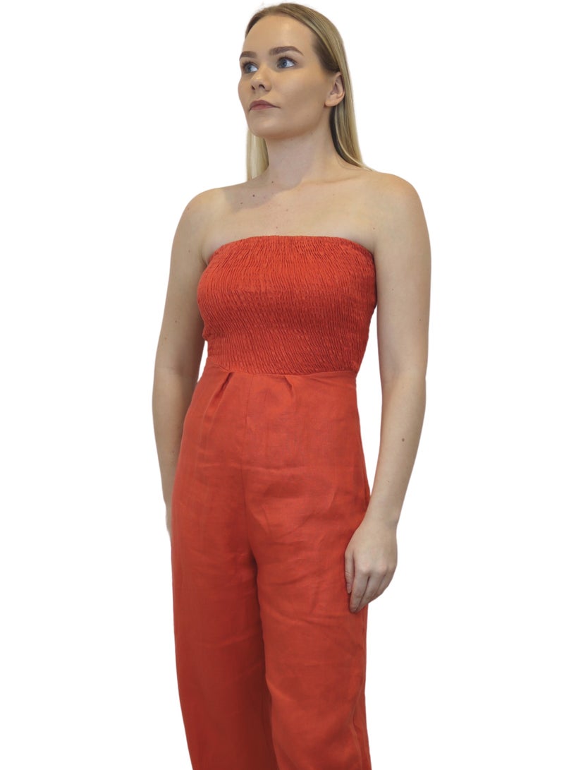 Linen strapless jumpsuit